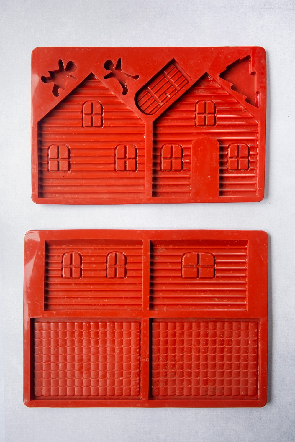 A silicone mould designed to make the pieces to construct a gingerbread house.